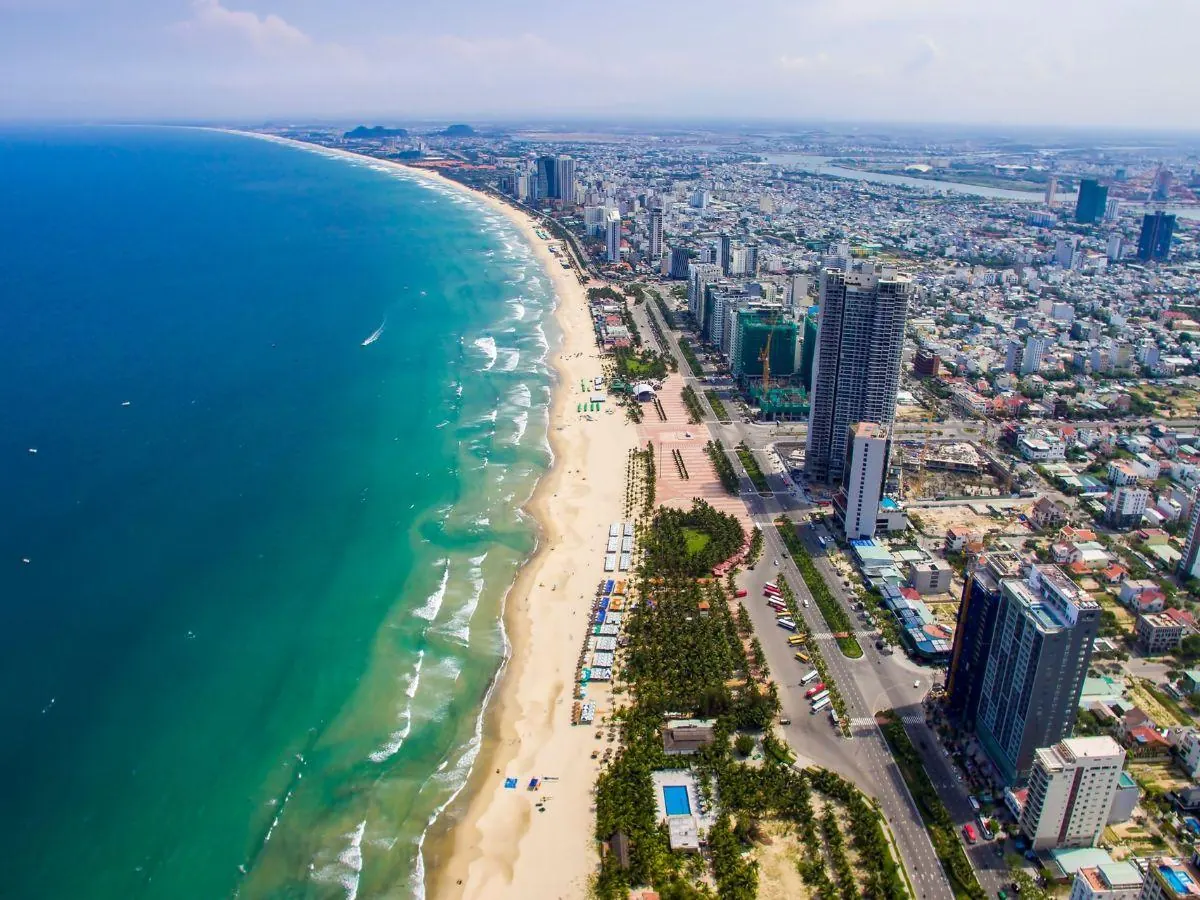 Aerial view of My Khe beach and the Da Nang coastline